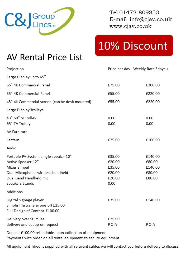 20% Discount to all Hive members off our rental price list for 2024